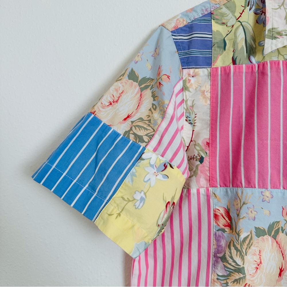 Vintage Ralph Lauren Patchwork Button-Up Shirt Floral Striped Boho - Picture 7 of 9